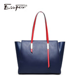 Esufeir  New Genuine Leather Ladies Handbag Solid Color Large Capacity One-Shoulder Tote Bag