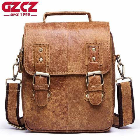 Gzcz New 100% Genuine Leather Shoulder Bag Men Classic Vintage Crossbody Bag Designer Cow High