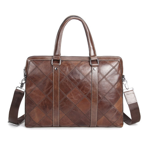 Vintage Plaid Brand Designer Genuine Leather Bag Casual Horizontal Men Leather Handbags Soft Cow