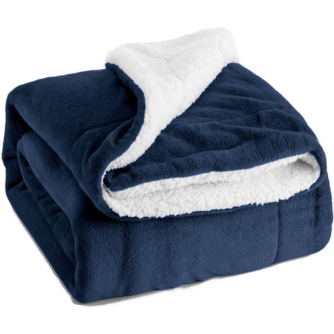 Bedsure Sherpa Fleece Blanket Throw Size Navy Blue Plush Throw Blanket Fuzzy Soft Blanket