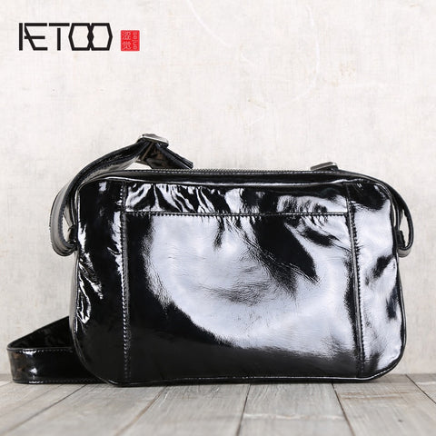 Aetoo Men'S Leather One-Shoulder Oblique Cross Handbag Sheepskin Soft Bag Bright Leather Casual