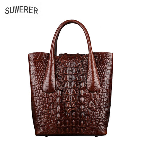 Suwerer 2019 New Luxury Women Genuine Leather Bag Brands Top Cowhide Crocodile Pattern Fashion Tote