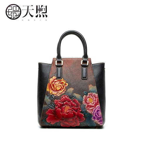 2019 New Pmsix Genuine Leather Bag Superior Cowhide Fashion Embossed Women Bag Tote Women Leather