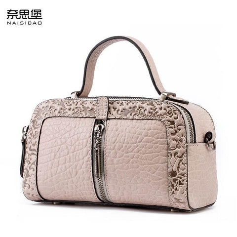 Naisibao 2019 New Women Genuine Leather Bag Embossing Fashion Luxury Women Handbags Shoulder Bag