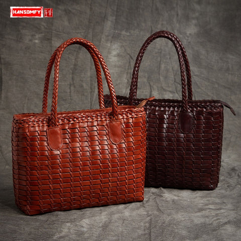 New Art Fresh Leather Hand-Woven Women Handbags Genuine Leather Female Large Capacity Luxury
