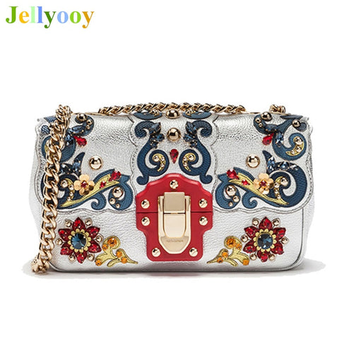 Top Quality Super Luxury Brand Genuine Leather Women Chain Shoulder Bags Vintage Baroque European