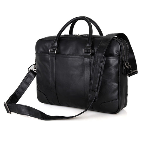 Nesitu Large Black Genuine Leather Men Messenger Bags Man Briefcase 14'' Laptop Portfolio