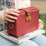 Aetoo Leather Woman Bag Retro Casual Square Box Head Cowhide Slant Strap Baoquan Shoulder Strap