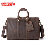 Genuine Business Men Travel Bag Custom Retro Crazy Horseskin Large-Capacity Shoulder Bag Portable