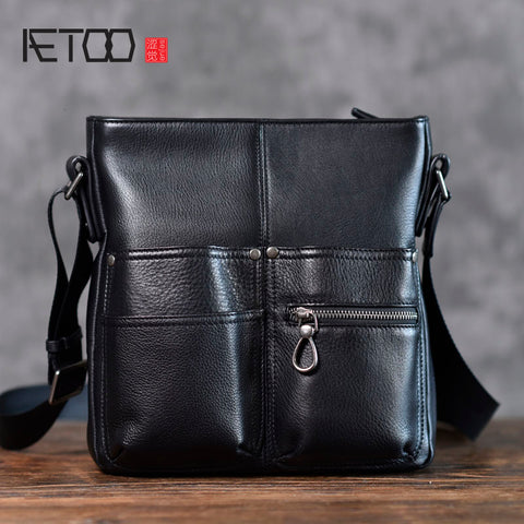 Aetoo High Quality Suede Leather Casual Messenger Bag Youth Quality Black Shoulder Bag Business