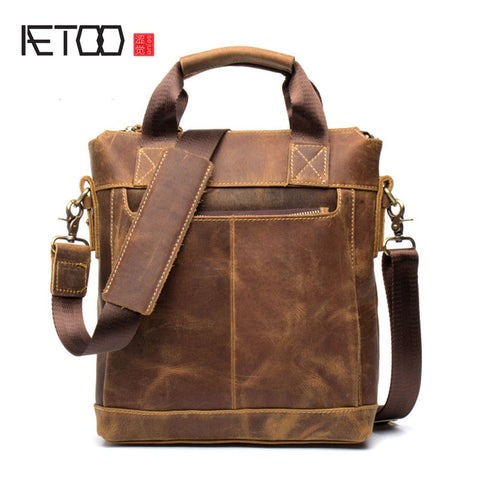 Aetoo Business Crazy Horse Leather Men'S Bunny Cow Leather Retro Handbag Leather Shoulder Messenger