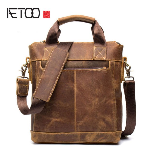 Aetoo Business Crazy Horse Leather Men'S Bunny Cow Leather Retro Handbag Leather Shoulder Messenger