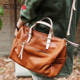Aetoo Autumn And Winter New Simple Top Layer Soft Leather Large Capacity Portable Boston Bag Ladies