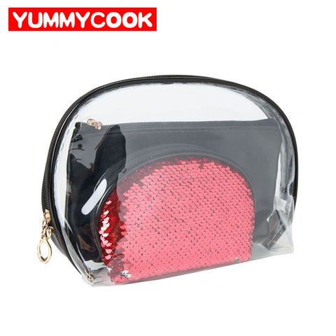 3Pcs Pvc Transparent Toiletry Kit Organizer Sequins Cosmetic Bags Travel Beauty Makeup Clear Zipper