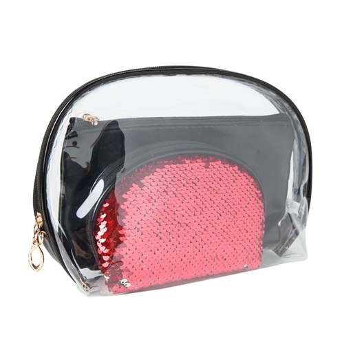 3Pcs Pvc Transparent Toiletry Kit Organizer Sequins Cosmetic Bags Travel Beauty Makeup Clear Zipper
