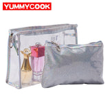 2Pcs/Set Pvc Cosmetic Bag Women Zipper Transparent Beauty Makeup Organizer Waterproof Clear Wash