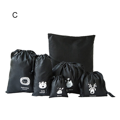 6Pcs Travel Drawstring Clothing Bags Family Shoes Underwear Pouch Makeup Toiletry Sport Organizer