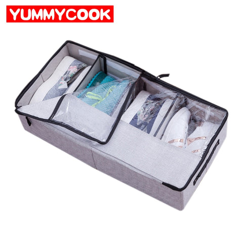 Portable Shoes Storage Boxes Linen 4 Grids Underwear Dustproof Cover Under Bed Wardrobe Container