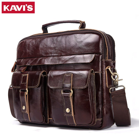 Kavis 100% Genuine Cowhide Leather Handbags Vintage Shoulder Bag Men Messenger Bag Travel Crossbody
