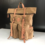 Vintage Waterproof Canvas With Italy Cow Leather Belt Backpack Men College Student School 19 Inches