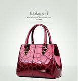 Mcneely New Women Gloss Pu Leather Boston Bags Women Leather Handbags Large Shoulder Bags