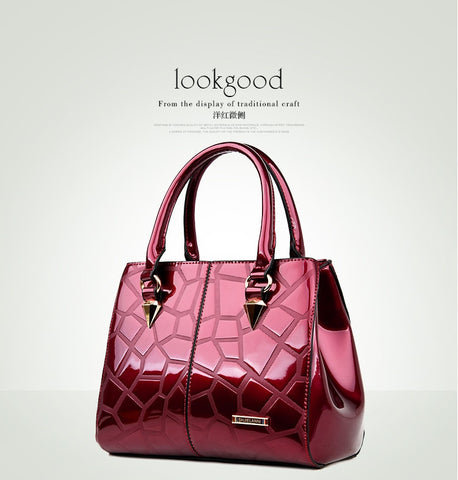 Mcneely New Women Gloss Pu Leather Boston Bags Women Leather Handbags Large Shoulder Bags