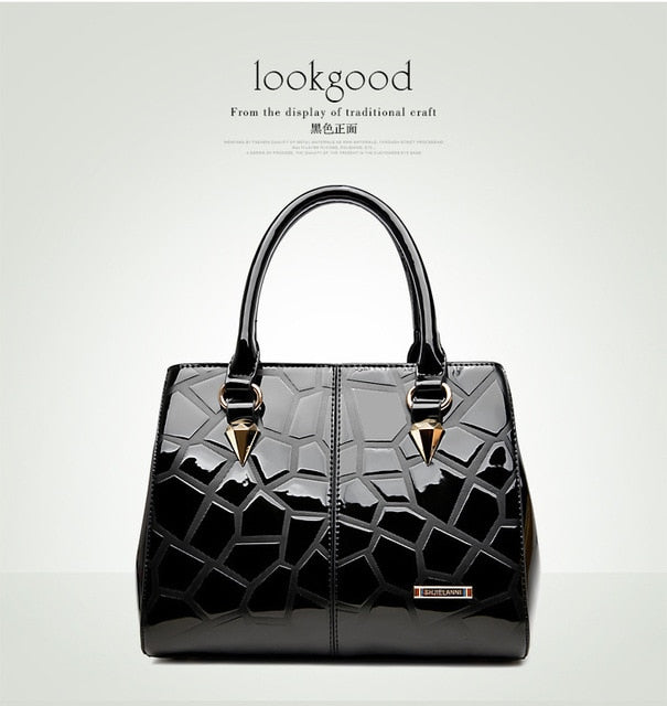 Mcneely New Women Gloss Pu Leather Boston Bags Women Leather Handbags Large Shoulder Bags