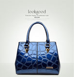 Mcneely New Women Gloss Pu Leather Boston Bags Women Leather Handbags Large Shoulder Bags