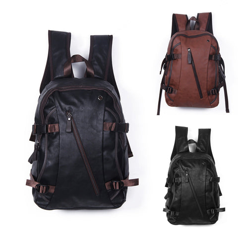 <Ship From Us> Men'S Retro Backpack School Bag Travel Satchel Pu Leather Book Bag Rucksack Uk-Black