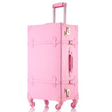 Wholesale!High Quality Girl Pu Leather Trolley Luggage Bag Set,Lovely Full Pink Vintage Suitcase