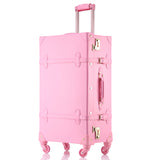 Wholesale!High Quality Girl Pu Leather Trolley Luggage Bag Set,Lovely Full Pink Vintage Suitcase