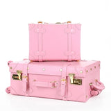 Wholesale!High Quality Girl Pu Leather Trolley Luggage Bag Set,Lovely Full Pink Vintage Suitcase