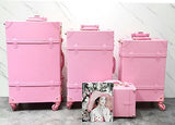 Wholesale!High Quality Girl Pu Leather Trolley Luggage Bag Set,Lovely Full Pink Vintage Suitcase