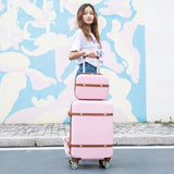 Travel Suitcase Set Rolling Luggage Trolley Case Travel Bag 24 Inch Retro Suitcase Wheels Women