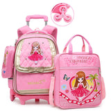 Trolley Children School Bags Set Mochilas Kids Backpacks With Wheel Trolley Luggage For Girls