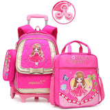 Trolley Children School Bags Set Mochilas Kids Backpacks With Wheel Trolley Luggage For Girls