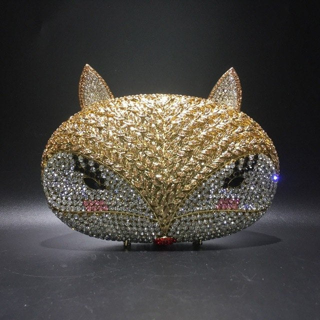 Crystal Box Clutch Bags Fox Rhinestone Metal Crystal Dinner Package Manual Diamond Bag Round Hard