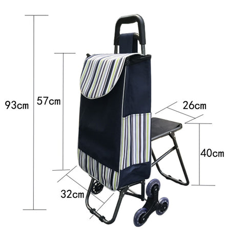 Three-Wheels Stair Woman Shopping Cart Ladder Shopping Basket Large-Capacity Shopping Trolley