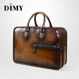 Dimy Hand Patina Leather Messenger Bag Dutch Calfskin Men'S Briefcases Business Double Zipper