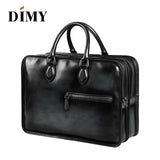 Dimy Hand Patina Leather Messenger Bag Dutch Calfskin Men'S Briefcases Business Double Zipper
