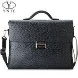 Yinte Leather Men'S Briefcase Black Bag Fashion Business Messenger Totes Laptop Bag Ostrich