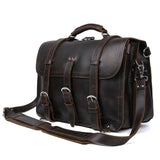 Men'S Office Briefcase Thick Durable Cow Leather United Design Large Travel 17" Laptop Shoulder