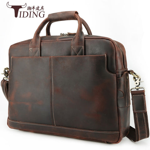 16" Briefcase Laptop Business Cow Leather Handbag Bag Man 2018 Travel Large Capacity File