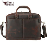 16" Briefcase Laptop Business Cow Leather Handbag Bag Man 2018 Travel Large Capacity File