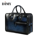 Dimy Hand Patina Leather Men'S Briefcases Dutch Calfskin Handbag Business Bags Double Zipper