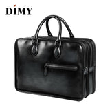 Dimy Hand Patina Leather Men'S Briefcases Dutch Calfskin Handbag Business Bags Double Zipper