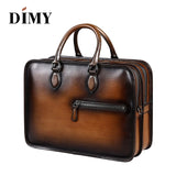 Dimy Hand Patina Leather Men'S Briefcases Dutch Calfskin Handbag Business Bags Double Zipper
