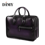 Dimy Hand Patina Leather Men'S Briefcases Dutch Calfskin Handbag Business Bags Double Zipper