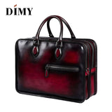 Dimy Hand Patina Leather Men'S Briefcases Dutch Calfskin Handbag Business Bags Double Zipper