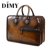 Dimy Hand Patina Leather Men'S Briefcases Dutch Calfskin Handbag Business Bags Double Zipper